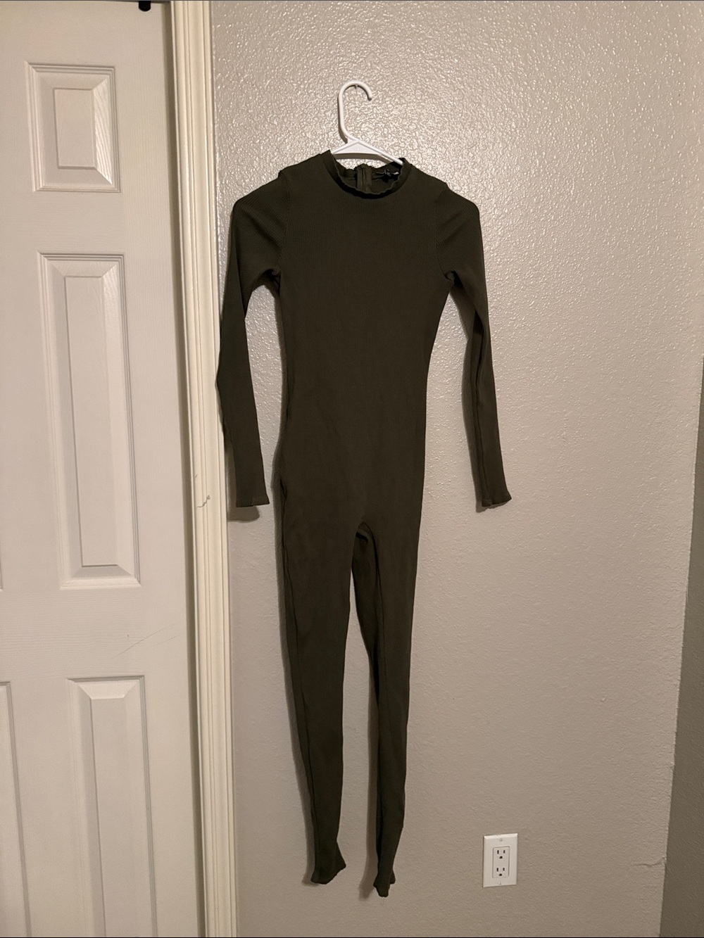 Fashion Nova Olive Green Long-Sleeve Fitted Jumpsuit
